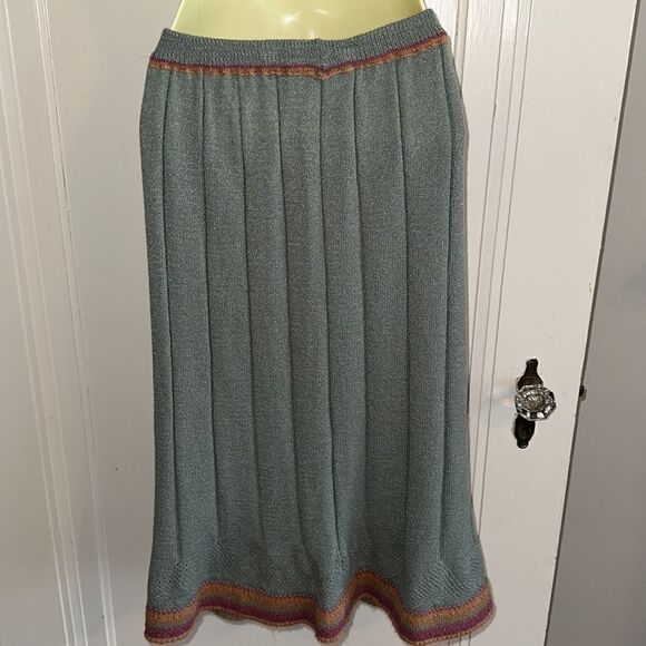 Vtg  70s/80s Venice brand green orange & pink open front sweater & skirt outfit - Picture 6 of 7